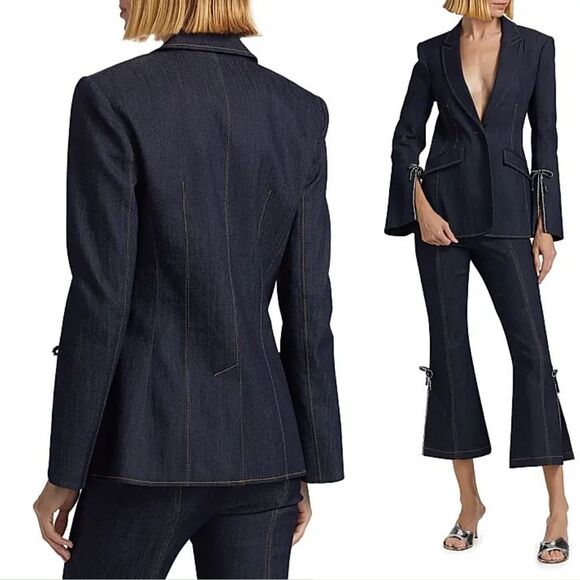 CINQ A SEPT Cheyenne Rhinestone Bow Denim Blazer - Picture 5 of 11